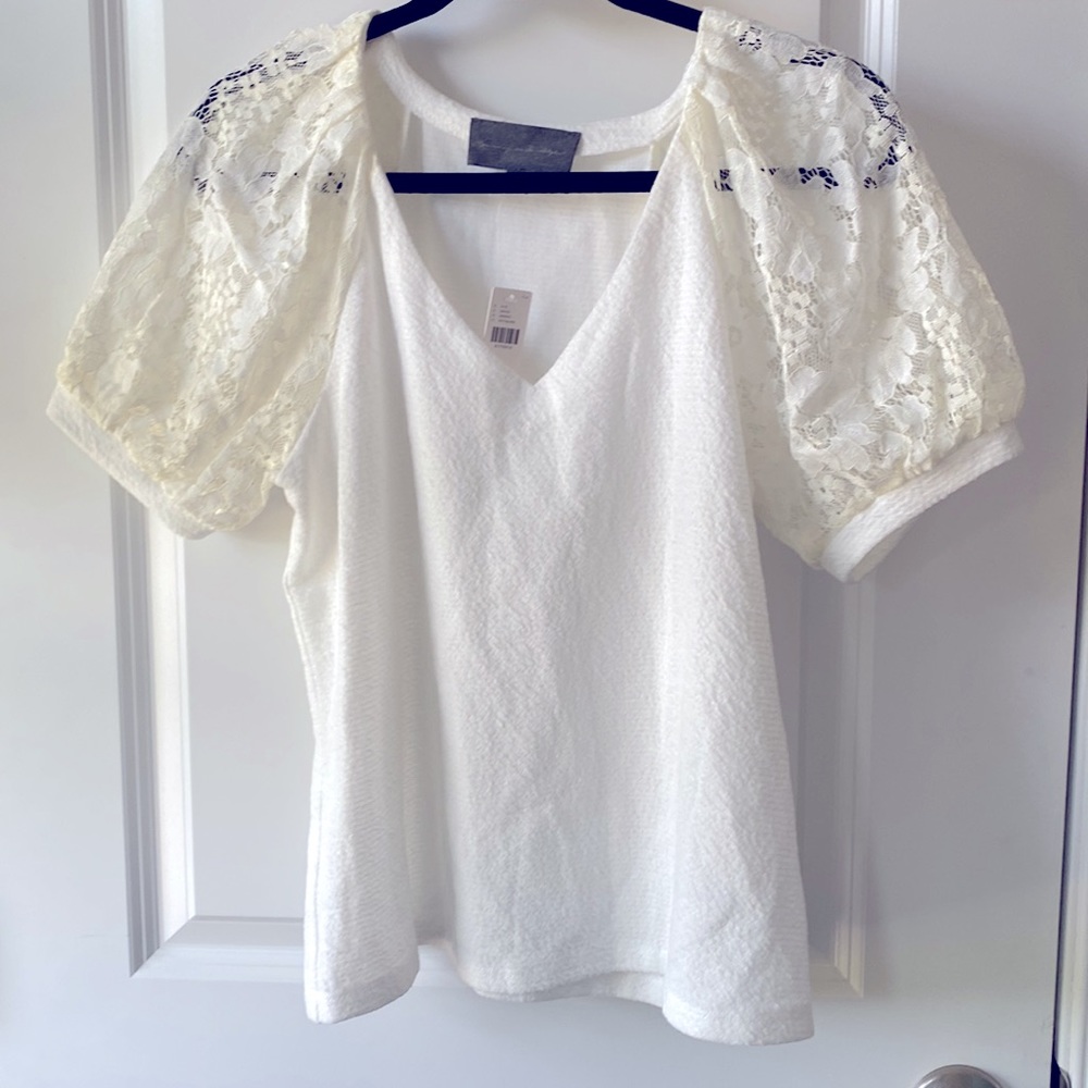 anthropologie sunday in brooklyn lace white blouse M NWT - Picture 7 of 10